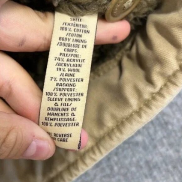 VTG Y2K Abercrombie & Fitch Khaki Tan Faux Fur Lined Adirondack Jacket Size S - Picture 5 of 7